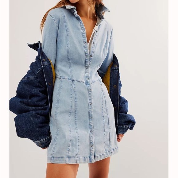 Dresses & Skirts - Free people Thea denim mini dress